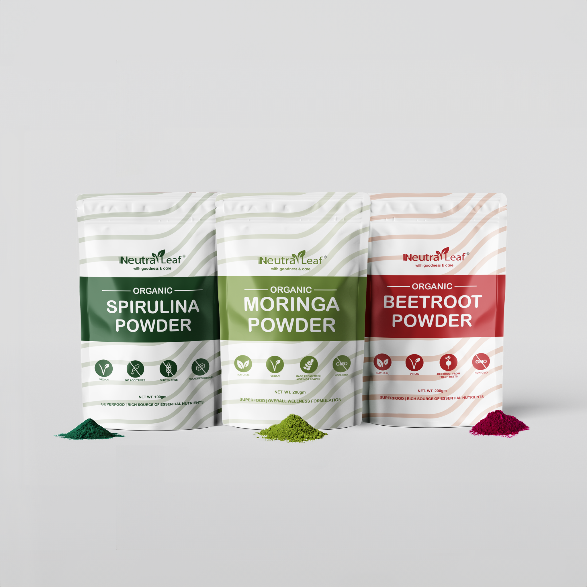 Metabolism Booster Combo - 200g Of Beetroot Powder + 200g Of Moringa Powder + 100g Of Spirulina Powder