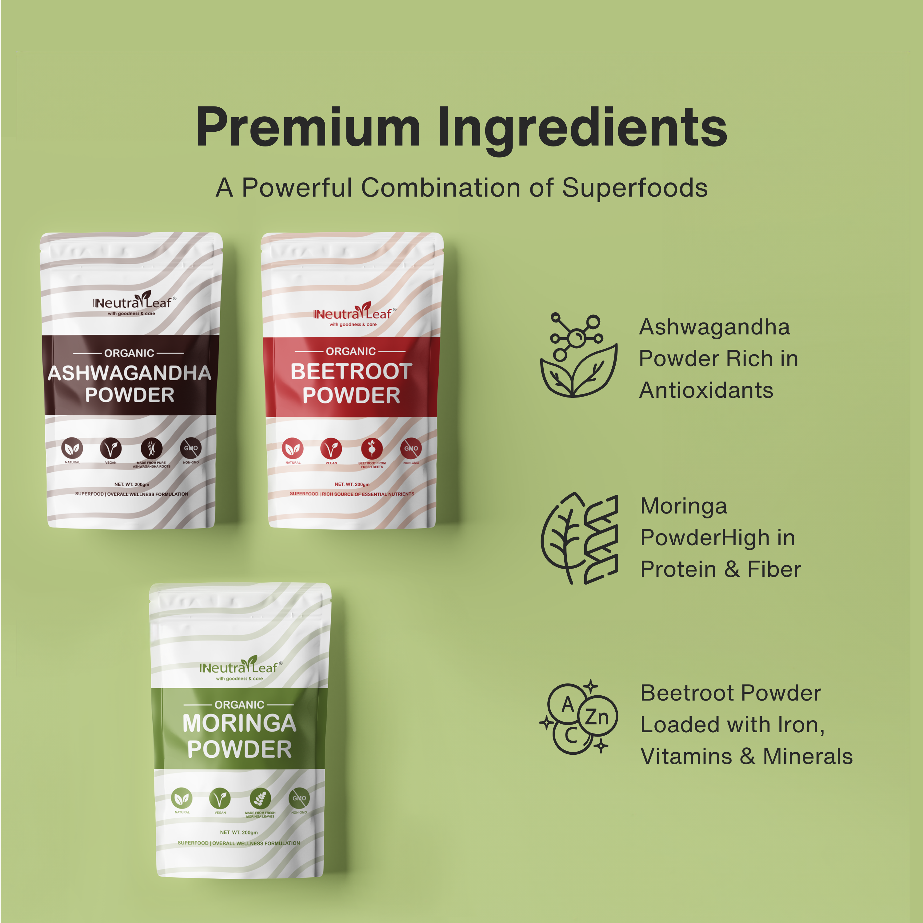 NeutraLeaf Holistic Trio Pack - Clears Skin| Boosts Energy | Supports Digestion | Blood Pressure Management | Nature's Multi-Vitamin