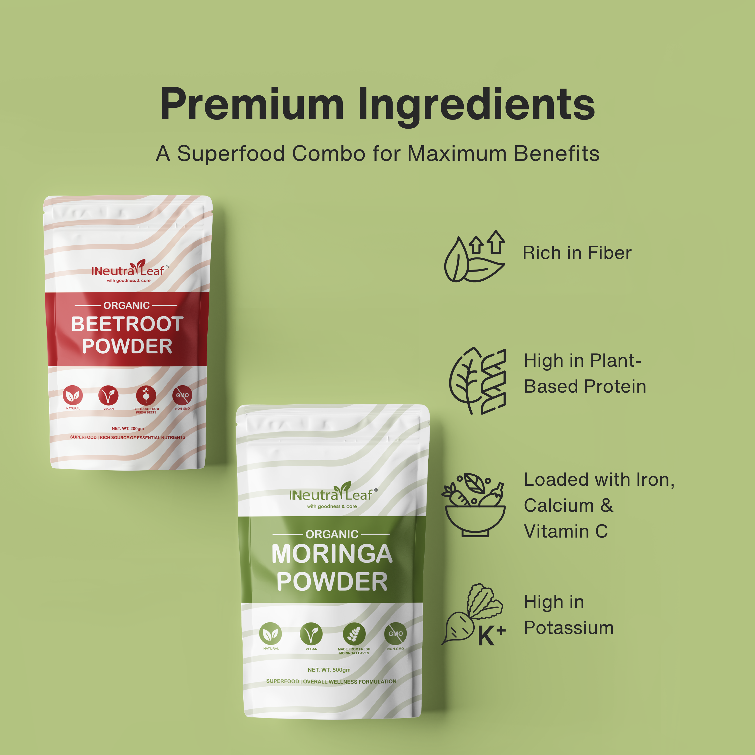 Healthy Skin & Energy Booster combo- Moringa Powder 500gm and Beetroot Powder 200gm