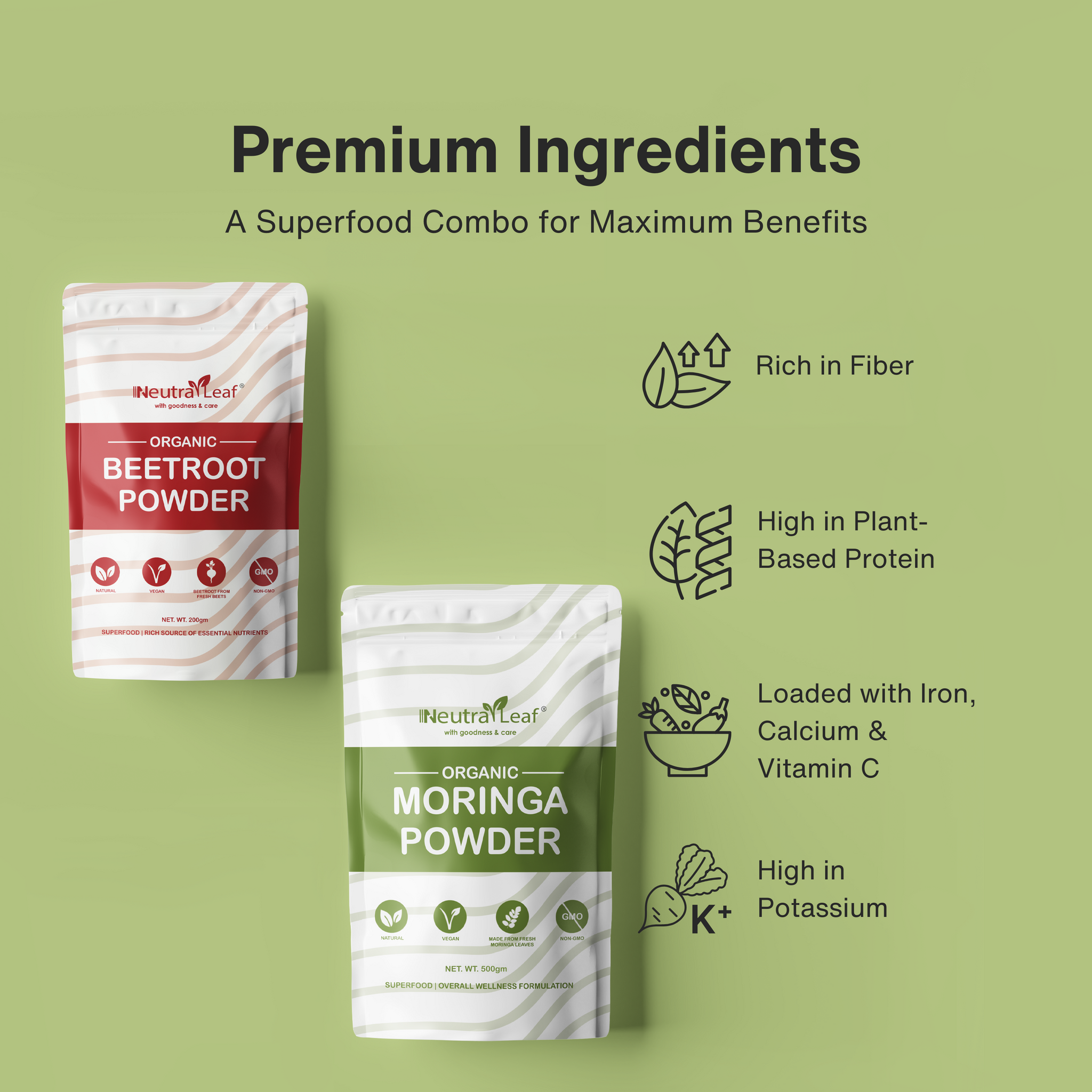 Healthy Skin & Energy Booster combo- Moringa Powder 500gm and Beetroot Powder 200gm