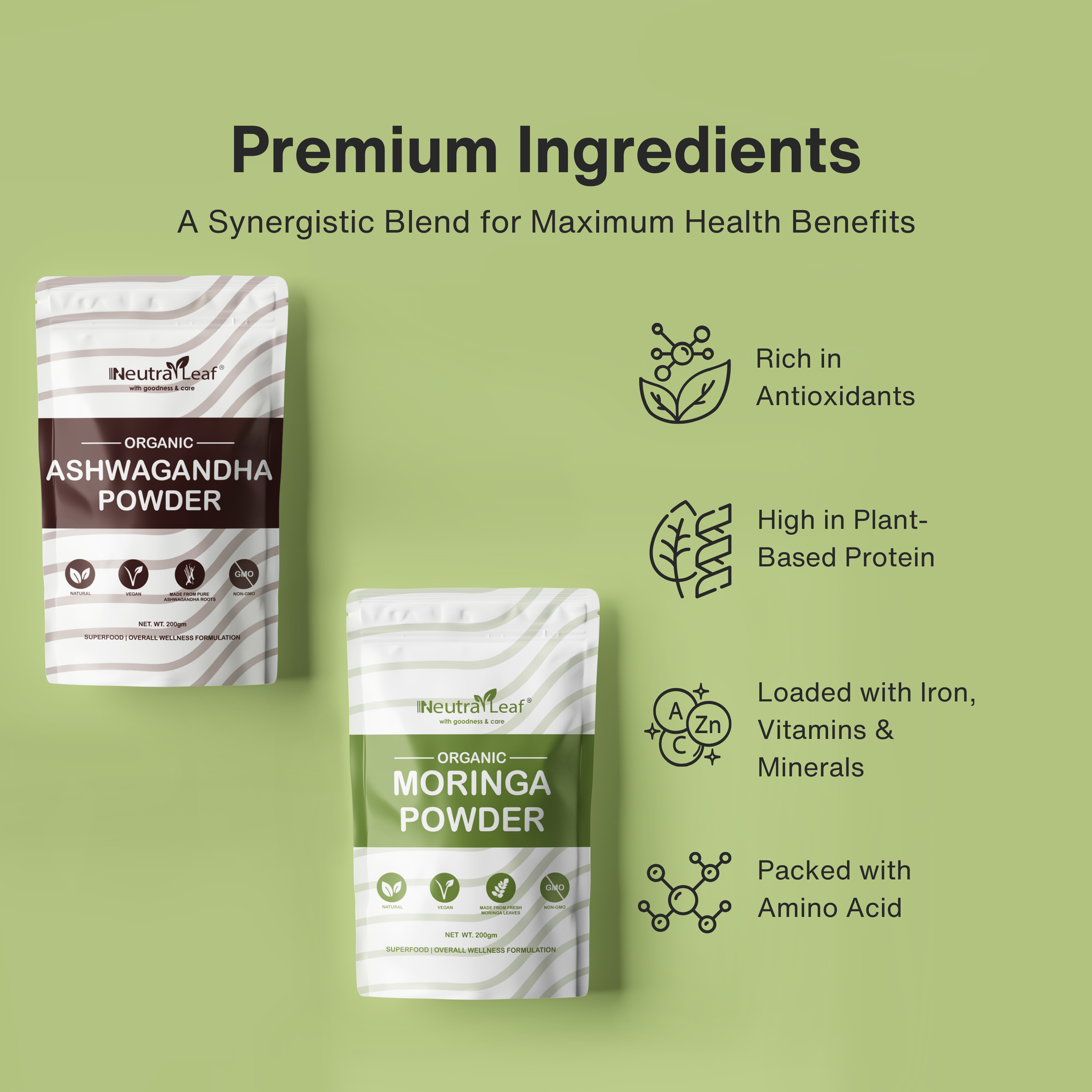 Stress Buster Combo- Ashwagandha Powder 500g and Moringa Powder 500g