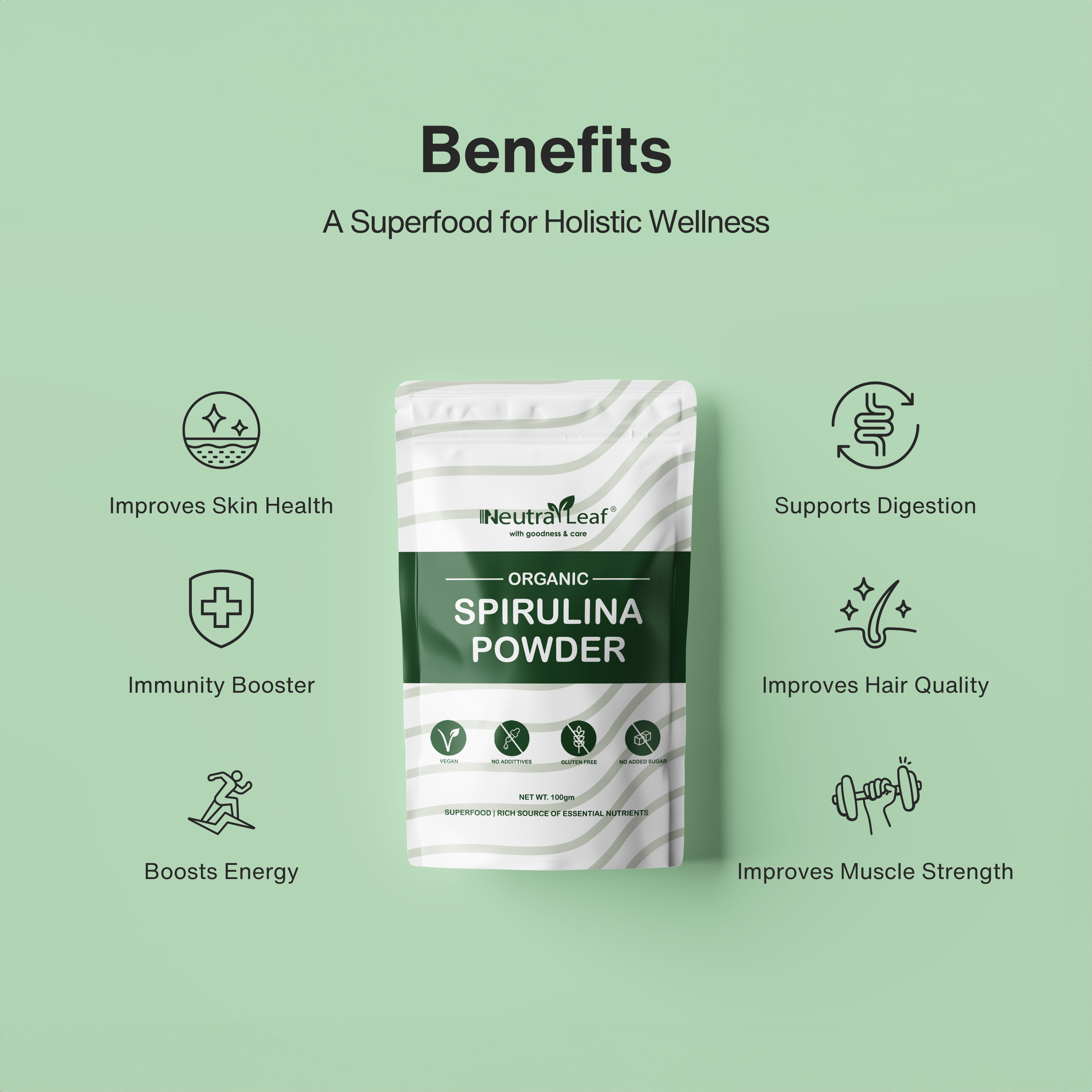 NeutraLeaf Organic Spirulina Powder 500g | Weight Management & Immunity Booster | Helps In Healthy Heart