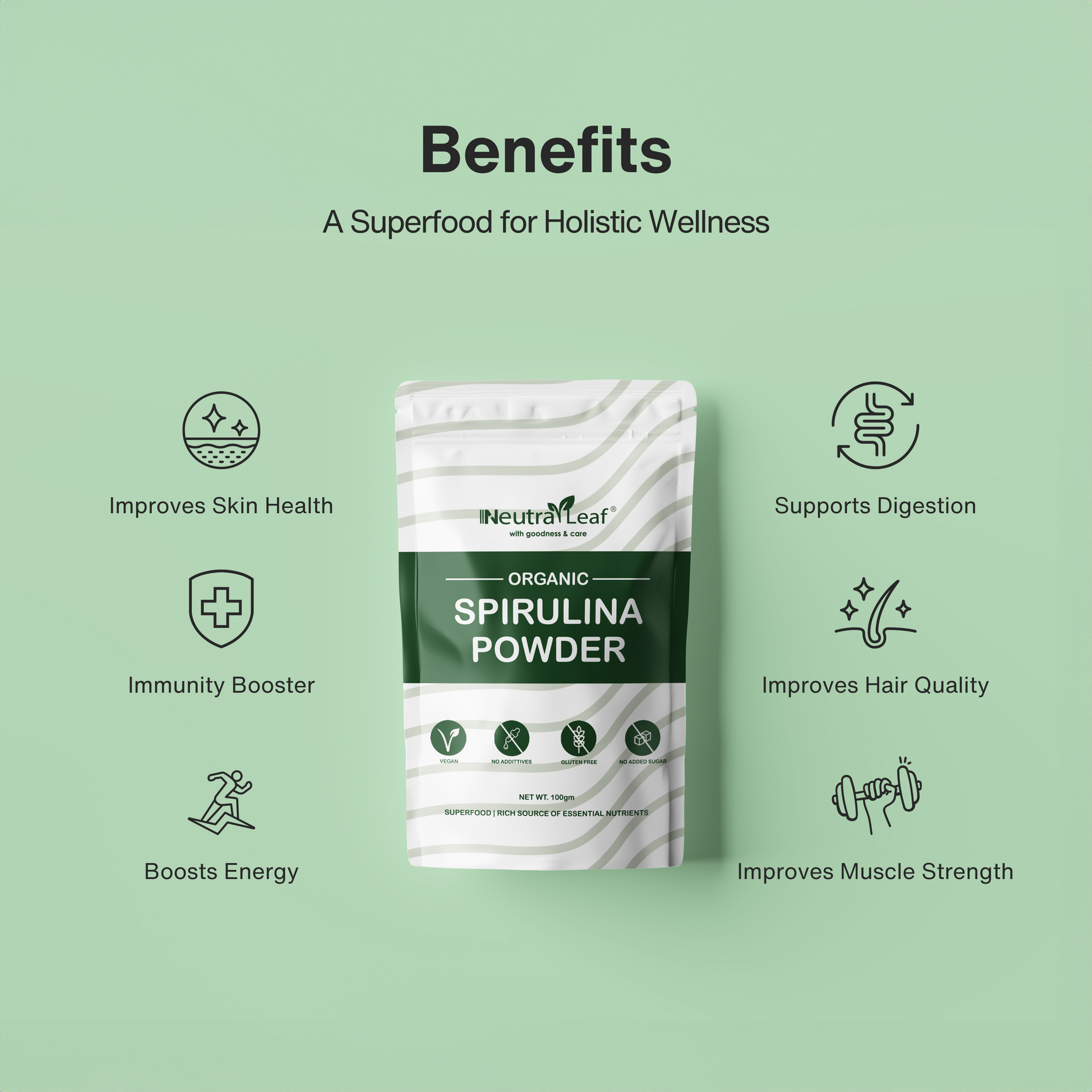 NeutraLeaf Organic Spirulina Powder 500g | Weight Management & Immunity Booster | Helps In Healthy Heart