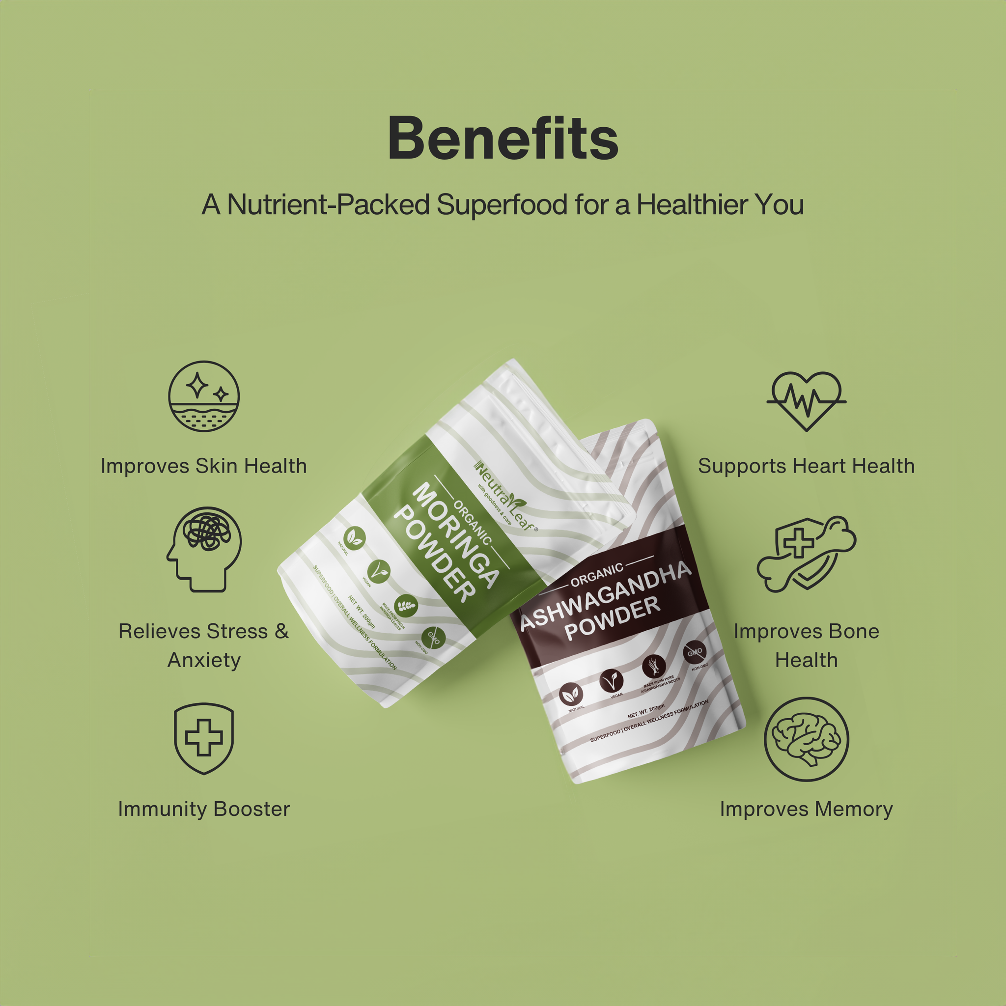 Stress Buster Combo- Ashwagandha Powder 500g and Moringa Powder 500g