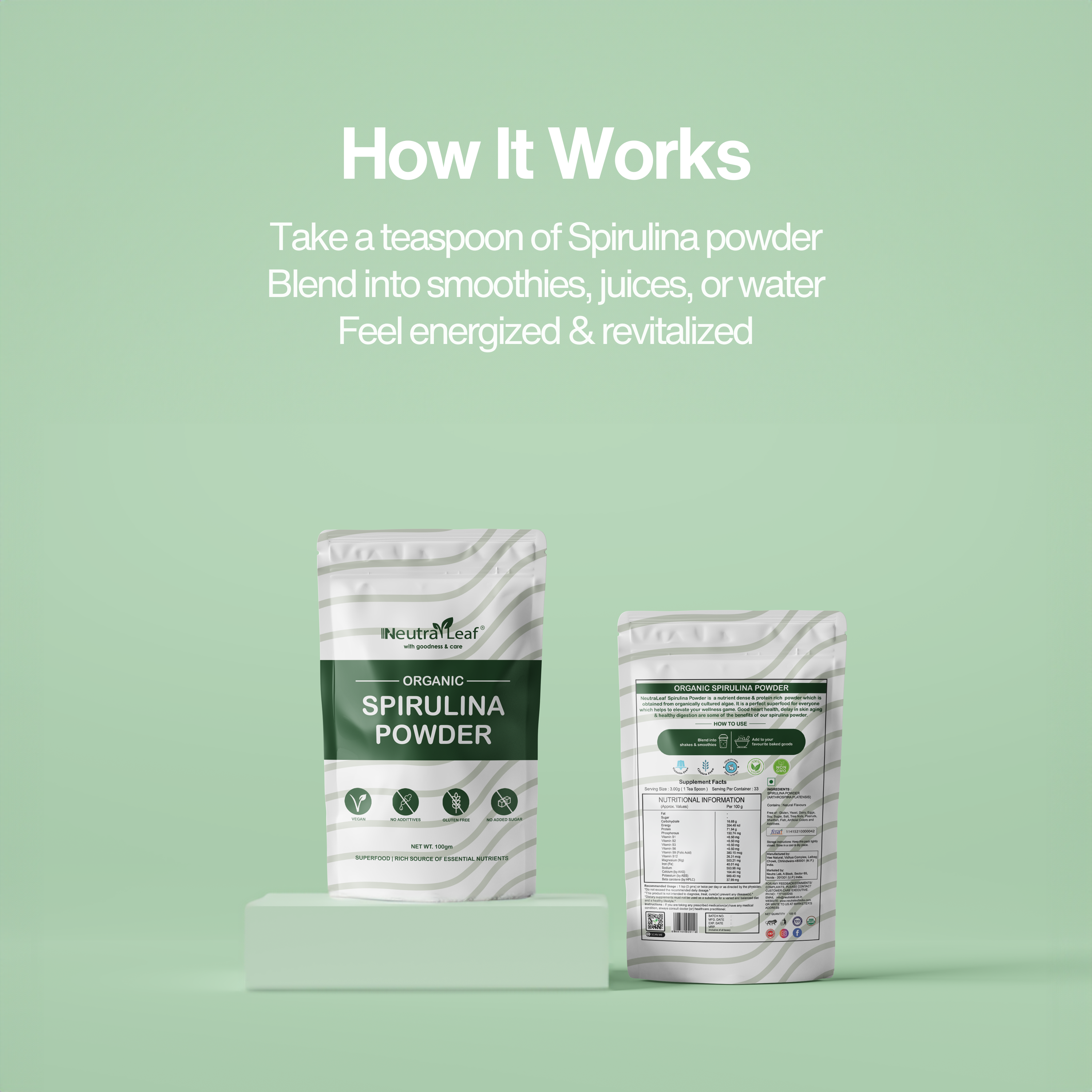 NeutraLeaf Organic Spirulina Powder 500g | Weight Management & Immunity Booster | Helps In Healthy Heart