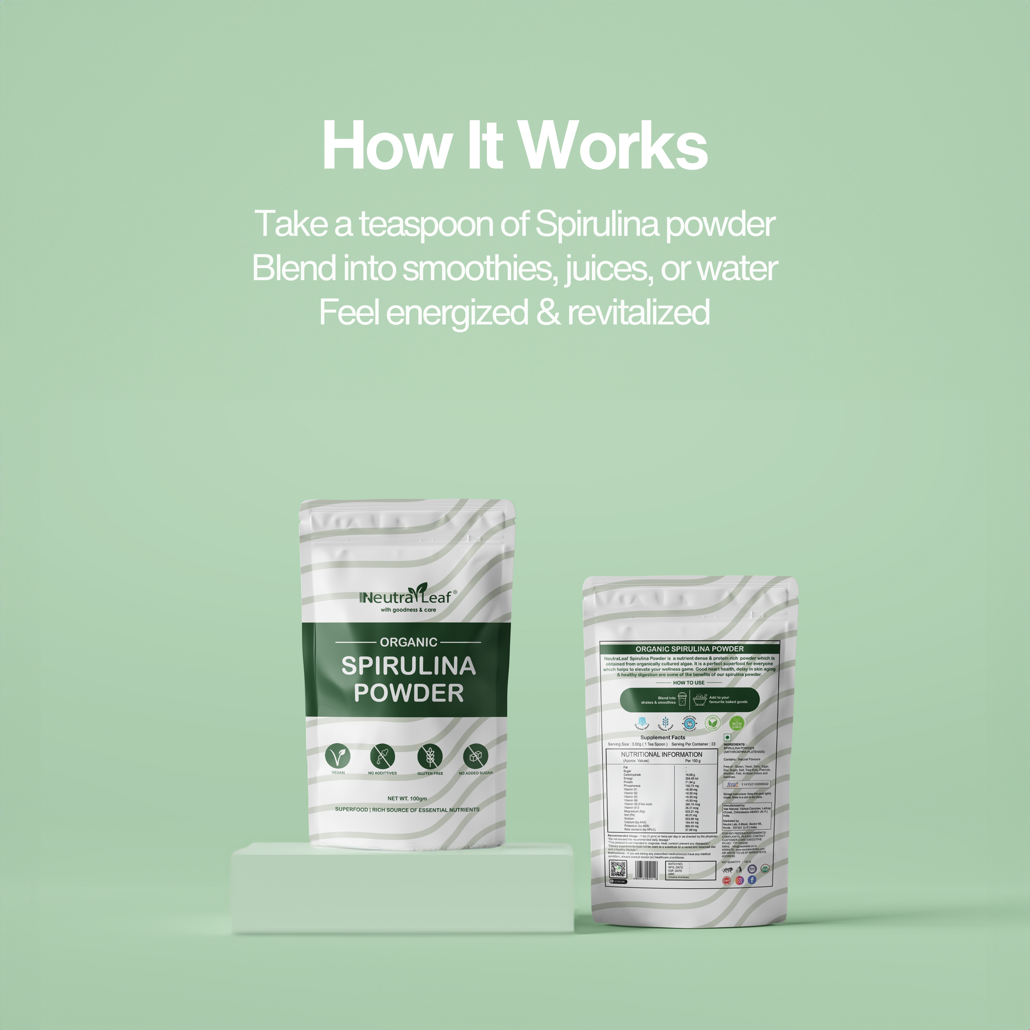 NeutraLeaf Organic Spirulina Powder 500g | Weight Management & Immunity Booster | Helps In Healthy Heart