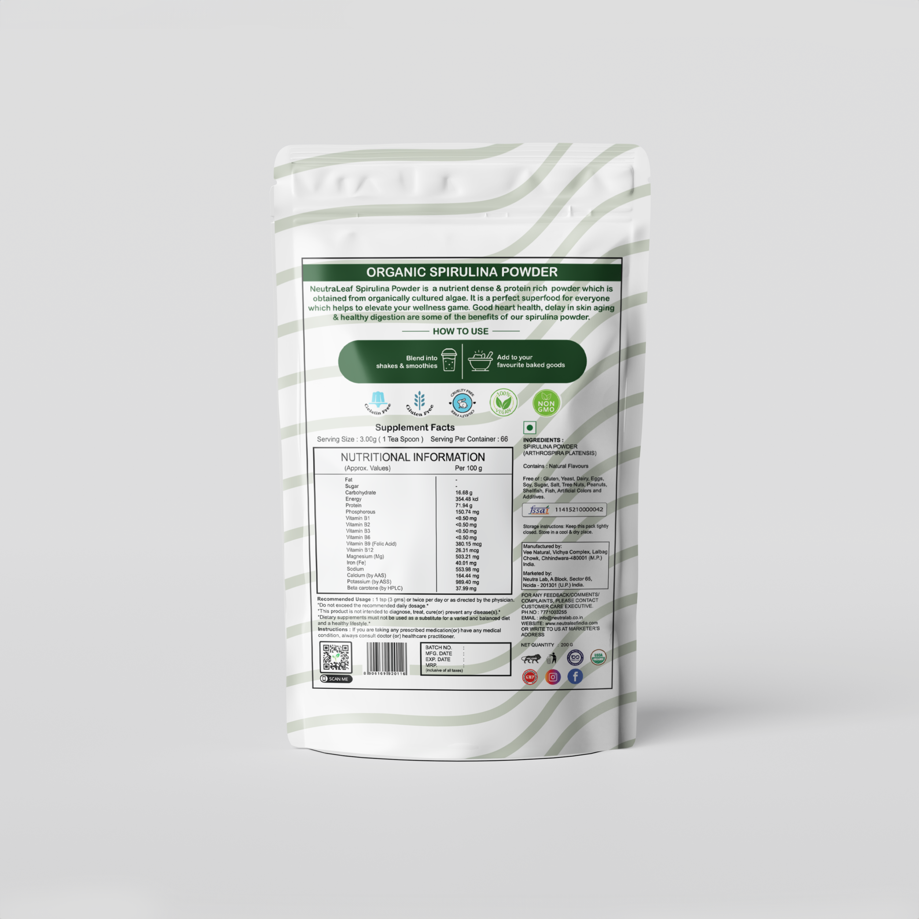 NeutraLeaf Organic Spirulina Powder 500g | Weight Management & Immunity Booster | Helps In Healthy Heart