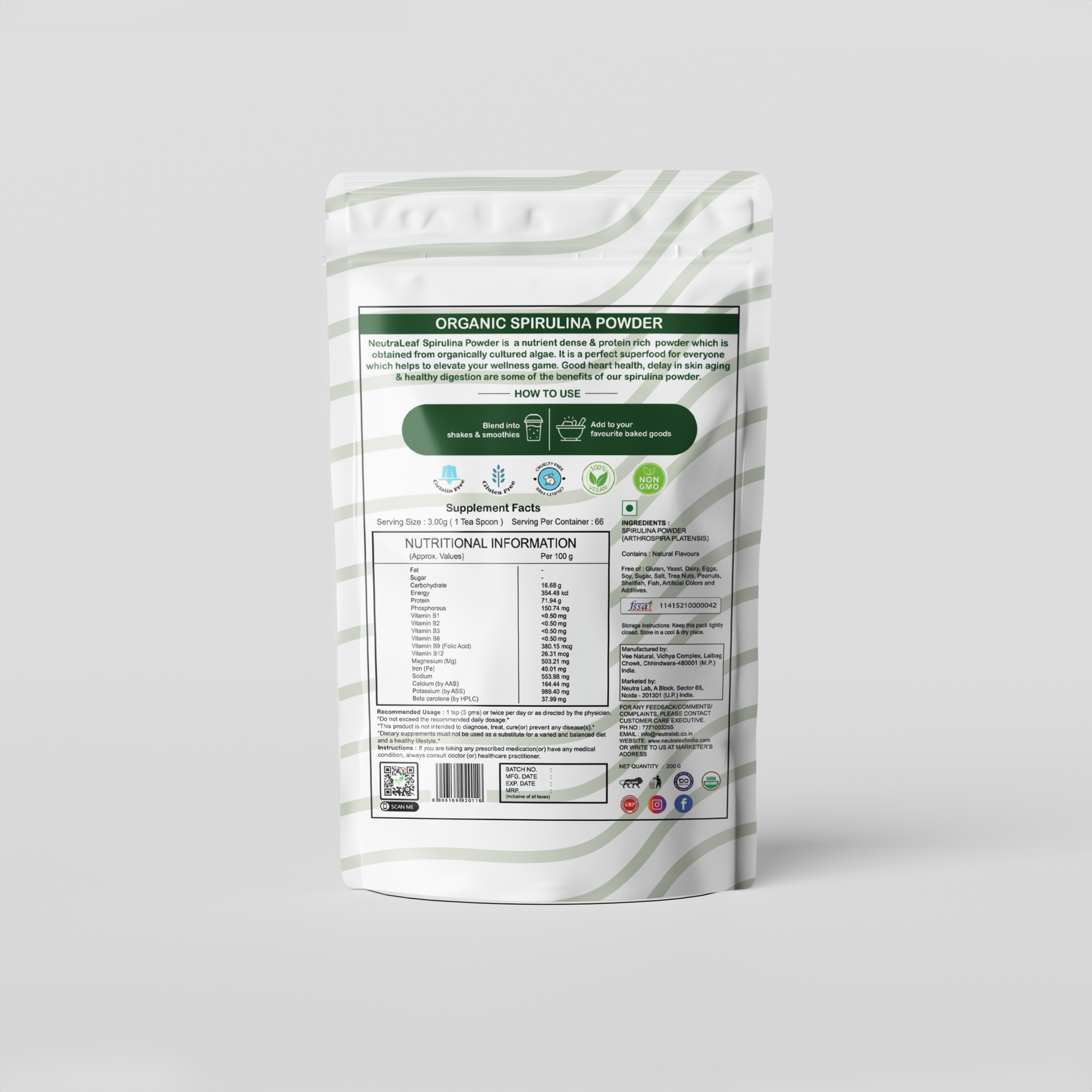 NeutraLeaf Organic Spirulina Powder 500g | Weight Management & Immunity Booster | Helps In Healthy Heart
